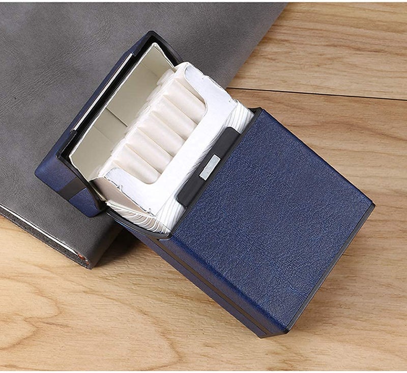 HASTHIP® Premium Blue PU Leather Cigarette Case, Magnetic Flip Top, Portable Hard Box Holder For 20 Regular Size Cigarettes, Lightweight & Compact, For Cards & Cash, Gifts for Men (Blue) - Image 3