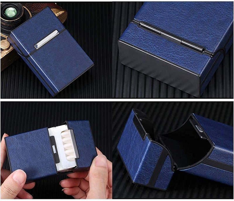 HASTHIP® Premium Blue PU Leather Cigarette Case, Magnetic Flip Top, Portable Hard Box Holder For 20 Regular Size Cigarettes, Lightweight & Compact, For Cards & Cash, Gifts for Men (Blue) - Image 4