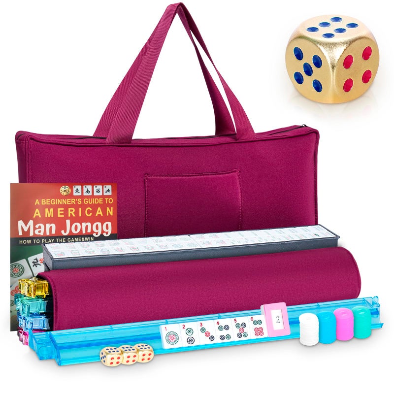 Taikula New American Mahjong Game Set 166 Premium White Tiles with Portable Metal Dices 4 AllinOne Racks with Pushers MahJong Games Sets Ma Jong Tile Game Red - Image 4