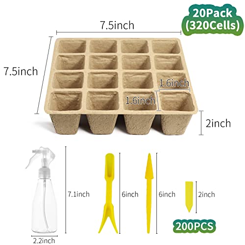 TCBWFY 320Cells Seedling Start Trays,20 Pack Peat Pots Seedling Pots Biodegradable,Seedling Starter Kit,Organic Germination Plant Starter Trays - Image 2