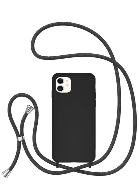 جراب مع حزام، جراب هاتف كروس بودي مع حبل قابل للتعديل للرقبة والكتف، غطاء هاتف واقٍ من الصدمات من السيليكون الناعم لهاتف iPhone 11 (أسود)