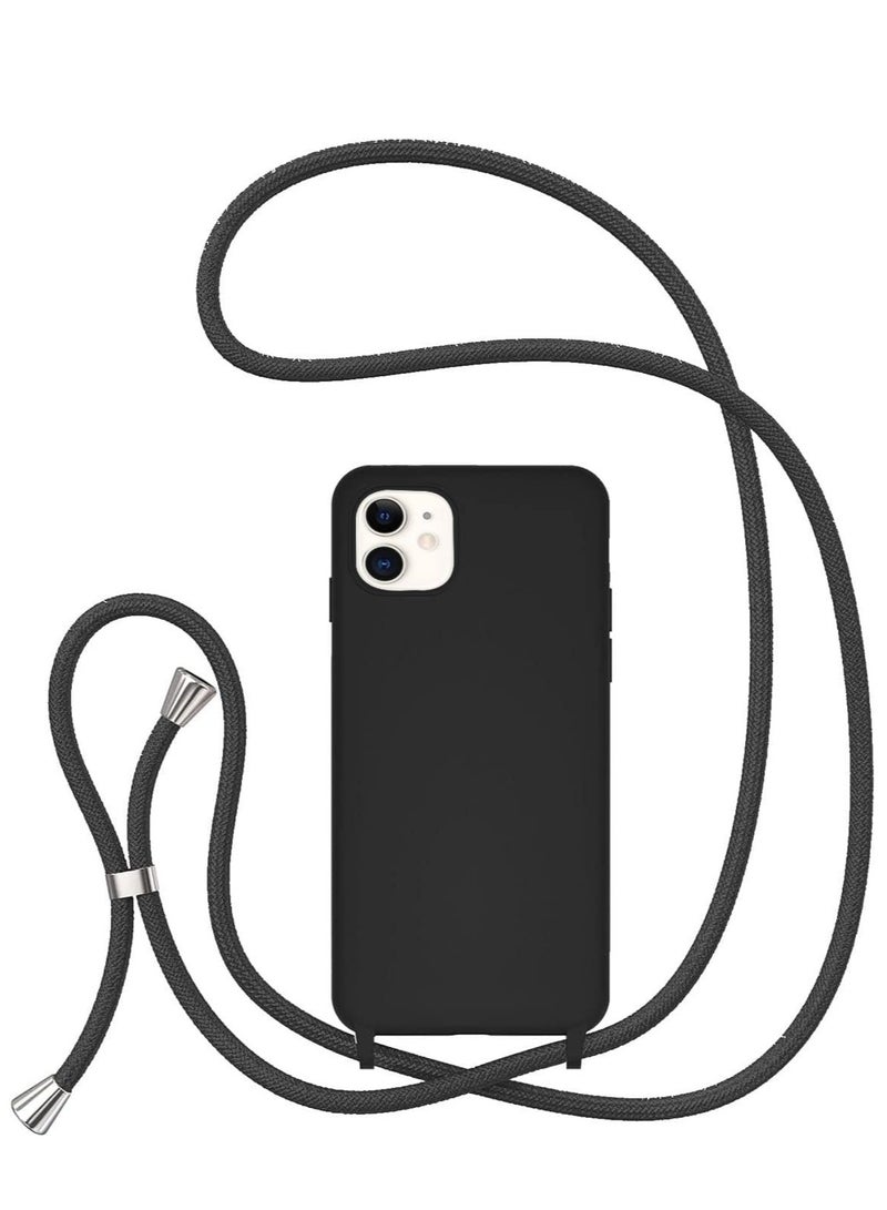 Case with Strap,Crossbody Phone Case with Adjustable Neck Shoulder Lanyard,Soft Silicone Shockproof Protective Phone Cover for iPhone 11 (Black) - Image 1