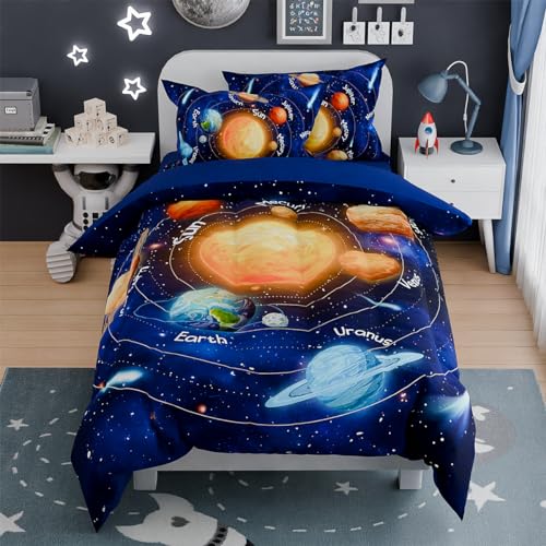 SANDJEST Solar System Comforter Set Twin, Ultra Soft Microfiber Bedding Sets with 3-Pieces, Comforters Bed Sets for Kids Children Boy Bedroom Decor - Image 1