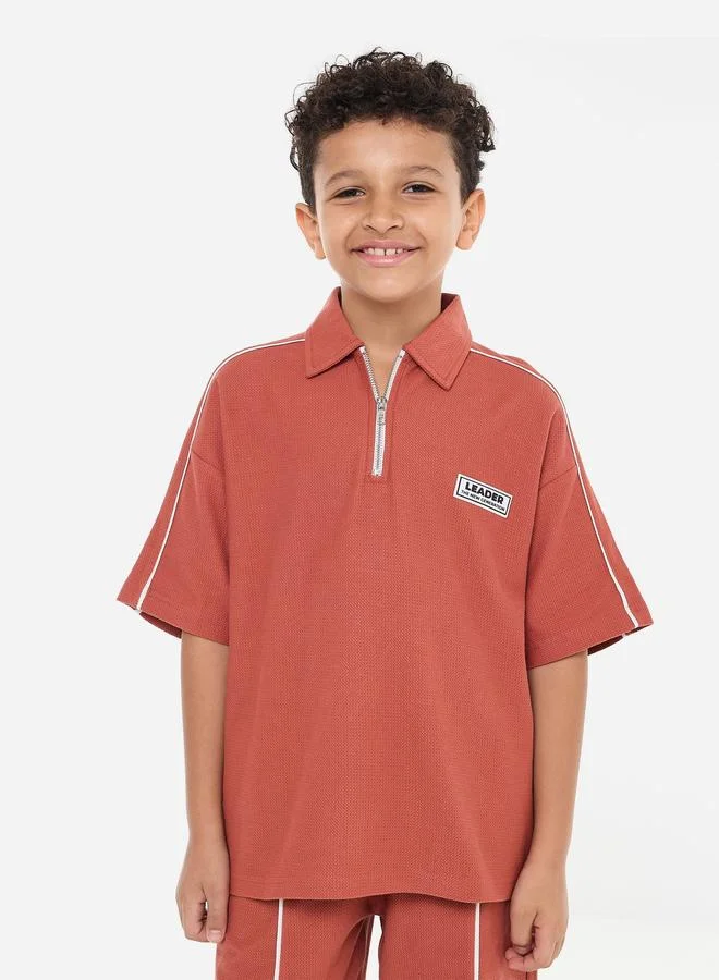victor and jane Victor And Jane Boys Rust Cotton Polo and Shorts Set