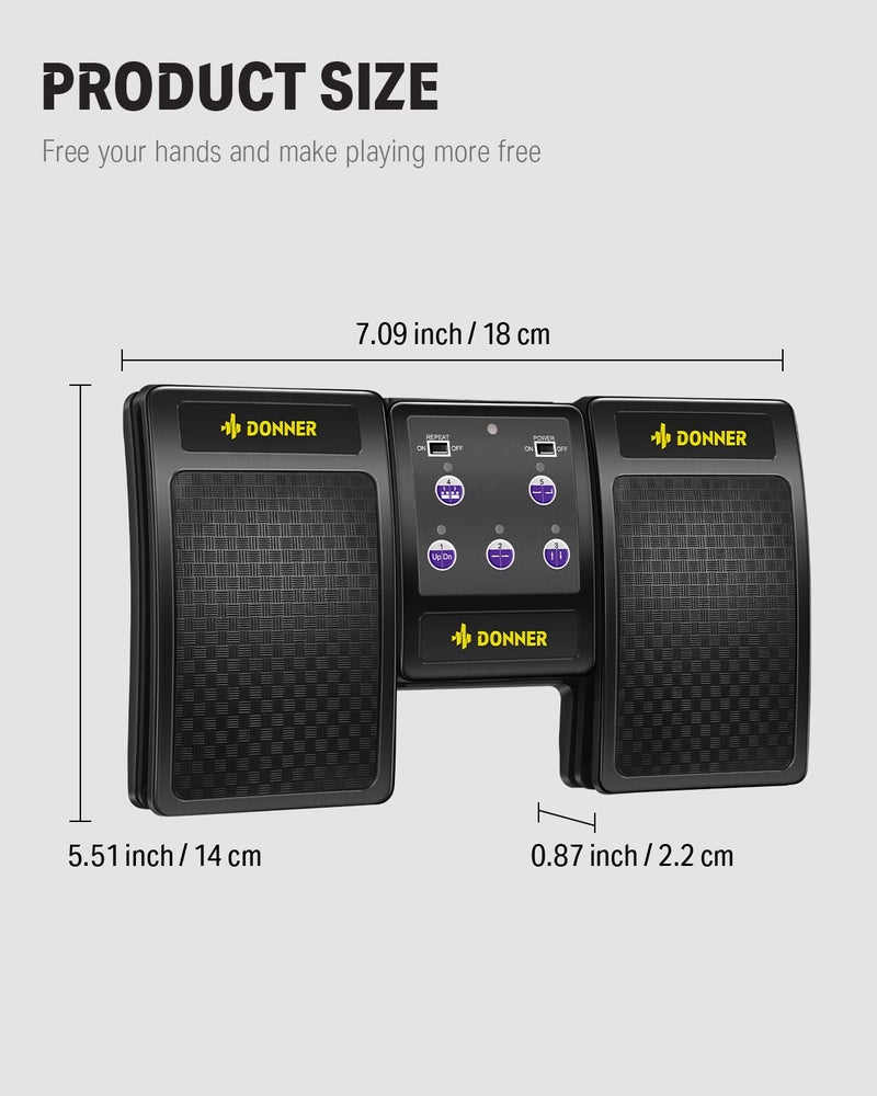 Donner Wireless Bluetooth Page Turner Pedal for iPad Tablets Phone Foot Pedal Rechargeable,Black - Image 3