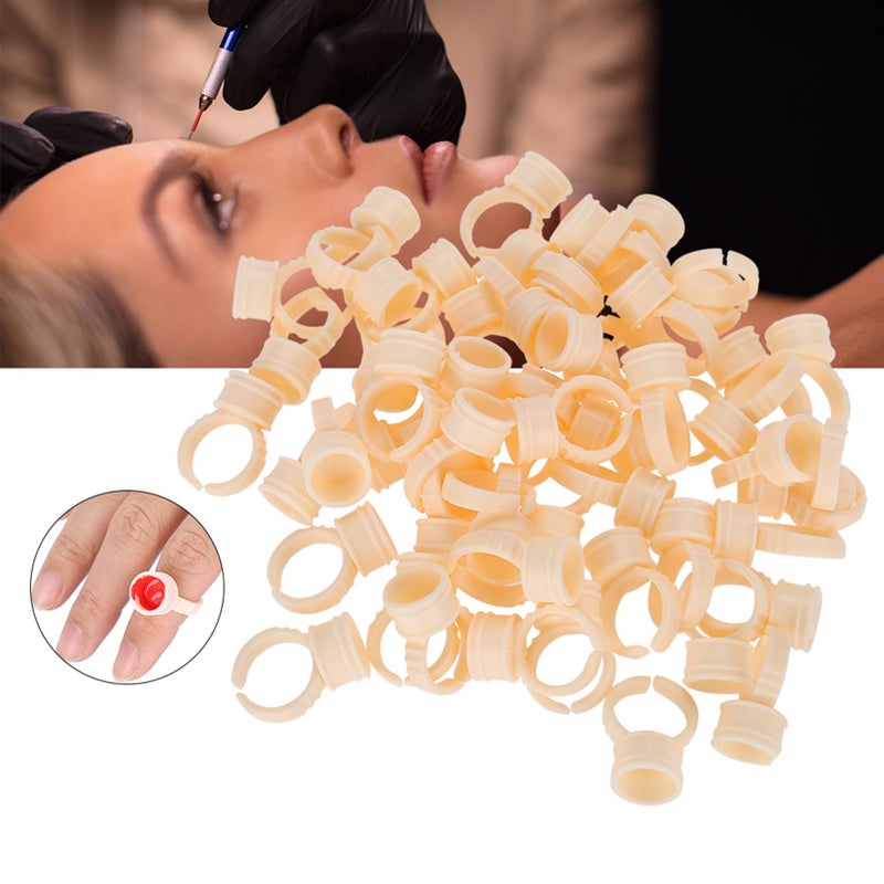 100Pcs Eyebrow Tattoo Ring Cup Microblading Pigment Glue Holder M - Image 1