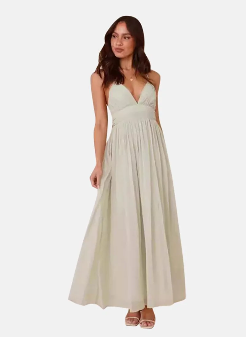 YUNIQEE Off White Solid Fit & Flare Maxi Dress
