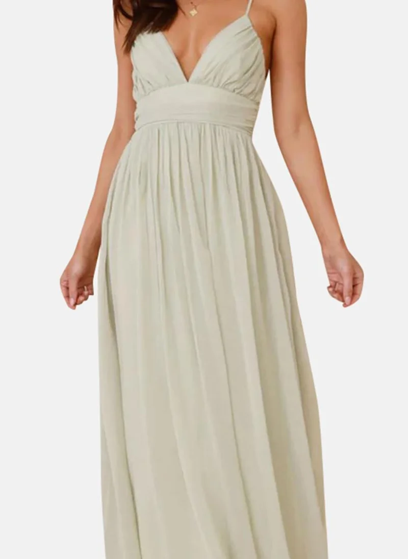 YUNIQEE Off White Solid Fit & Flare Maxi Dress