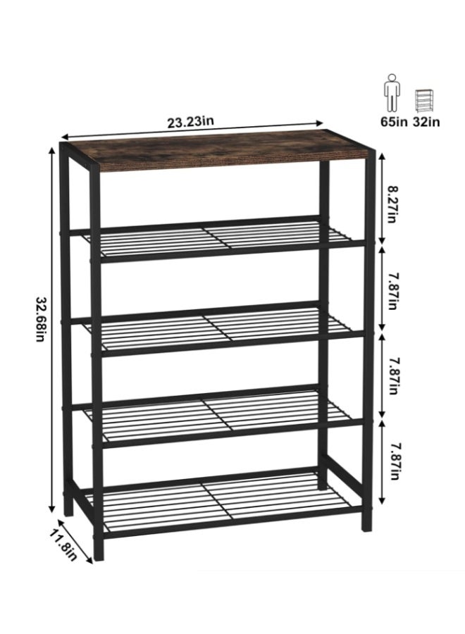 فورثكان رف أحذية من Forthcan بـ 5 طبقات لتخزين 8-12 زوجًا من الأحذية، رف أحذية للمداخل مع سطح خشبي، برج أحذية معدني بالكامل، بني ريفي (أسود) - Image 3
