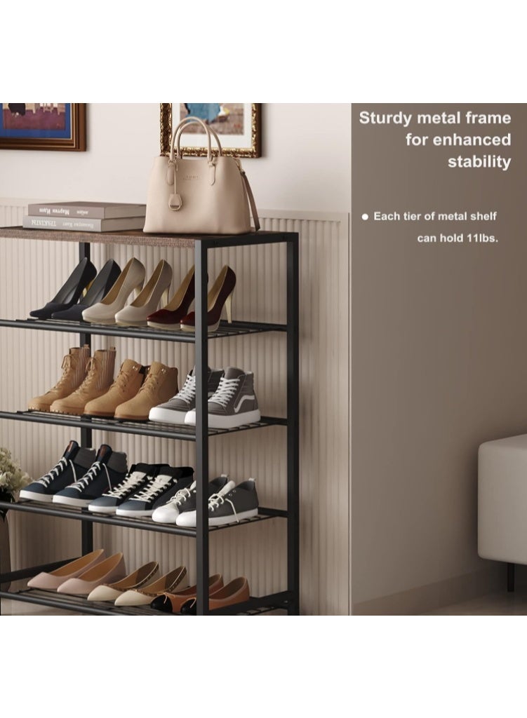 فورثكان رف أحذية من Forthcan بـ 5 طبقات لتخزين 8-12 زوجًا من الأحذية، رف أحذية للمداخل مع سطح خشبي، برج أحذية معدني بالكامل، بني ريفي (أسود) - Image 5