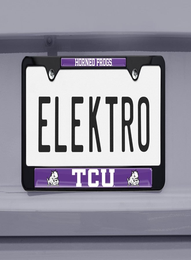 Elektroplate إطار لوحة ترخيص ثلاثي الأبعاد أسود اللون، مصنوع بالكامل من المعدن، مرخص رسميًا من شركة إلكتروبليت، يحمل شعار الضفادع المقرنة لجامعة تكساس المسيحية، وهو مناسب للسيارات وسيارات الدفع الرباعي والشاحنات، ومقاوم للعوامل الجوية. - Image 2