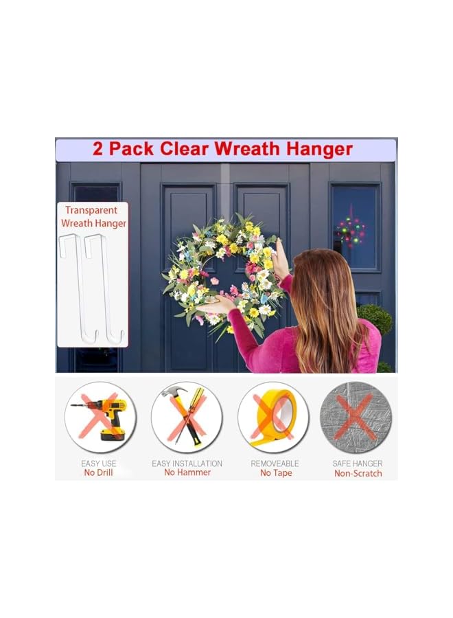 PROMASS Wreath Hanger,30CM Clear Wreath Hooks for Front Door,2 Pack Easter Christmas Decoration Hangers Fall Halloween Wreaths holder,Non Scratch Wreath Hangers for Front Door Décor (clear) - Image 5