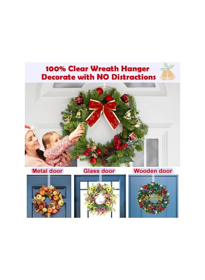 PROMASS Wreath Hanger,30CM Clear Wreath Hooks for Front Door,2 Pack Easter Christmas Decoration Hangers Fall Halloween Wreaths holder,Non Scratch Wreath Hangers for Front Door Décor (clear) - Image 2