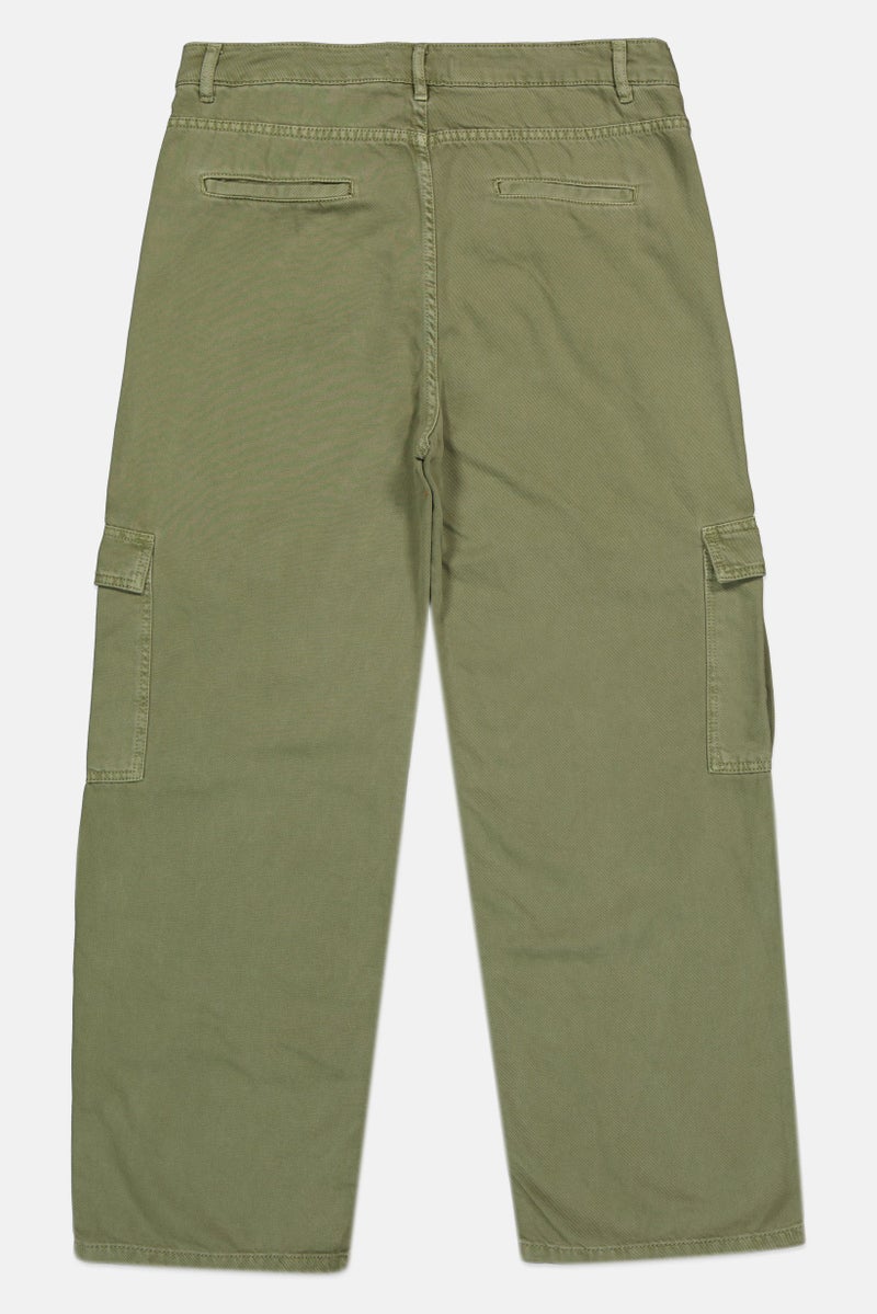 promod Women Regular Fit Wash Non-Stretchable Cargo Denim, Light Green - Image 3