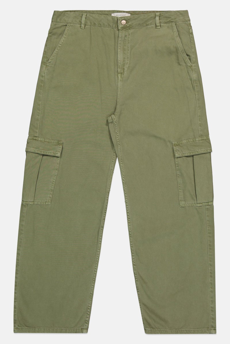 promod Women Regular Fit Wash Non-Stretchable Cargo Denim, Light Green - Image 2