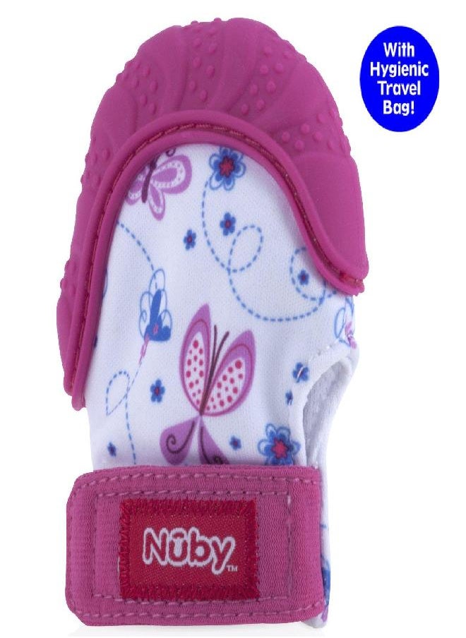 Nuby Nuby Soothing Teething Mitten with Hygienic Travel Bag, Pink.  - Image 2
