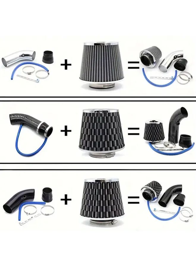 Black Carbon Pattern 76mm Aluminum Intake Pipe Kit With Mushroom Air Filter - Image 5