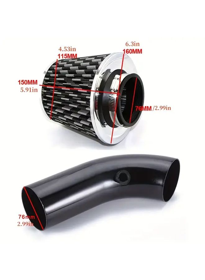 Black Carbon Pattern 76mm Aluminum Intake Pipe Kit With Mushroom Air Filter - Image 2
