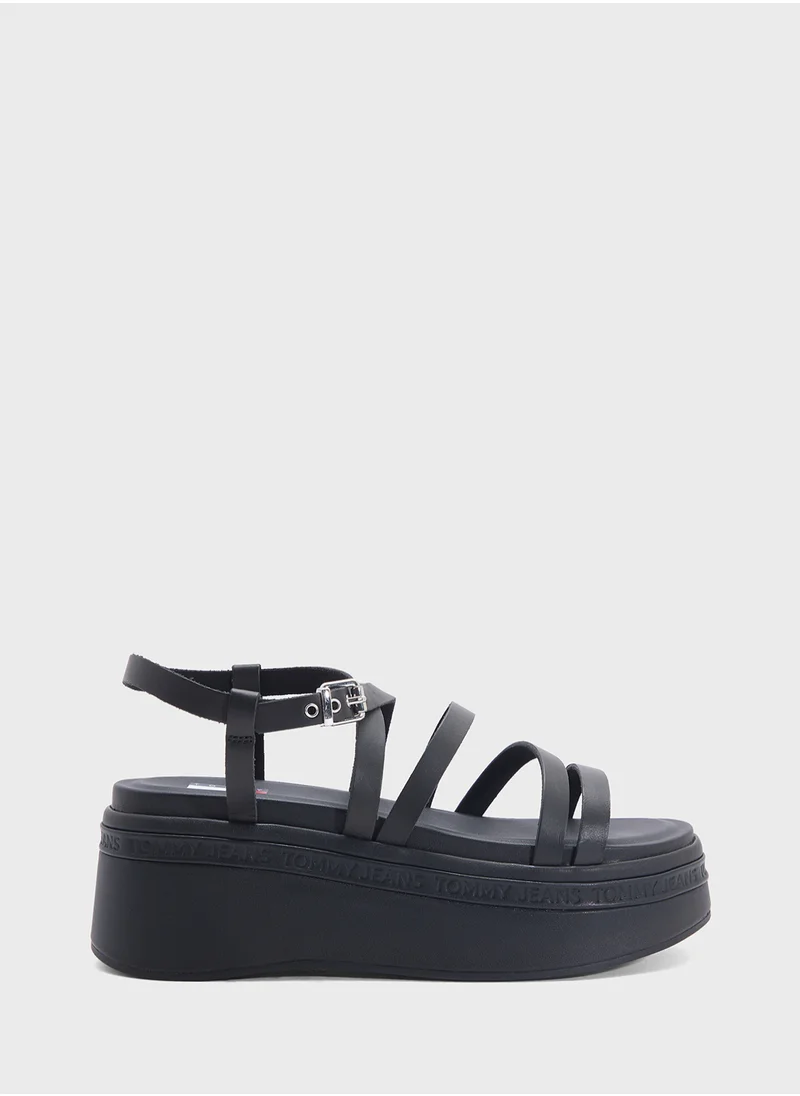 TOMMY JEANS Multi Straps Mid Heel Wedge Sandals