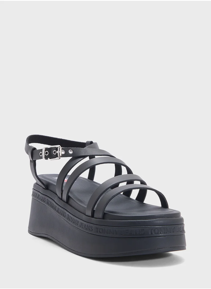 TOMMY JEANS Multi Straps Mid Heel Wedge Sandals