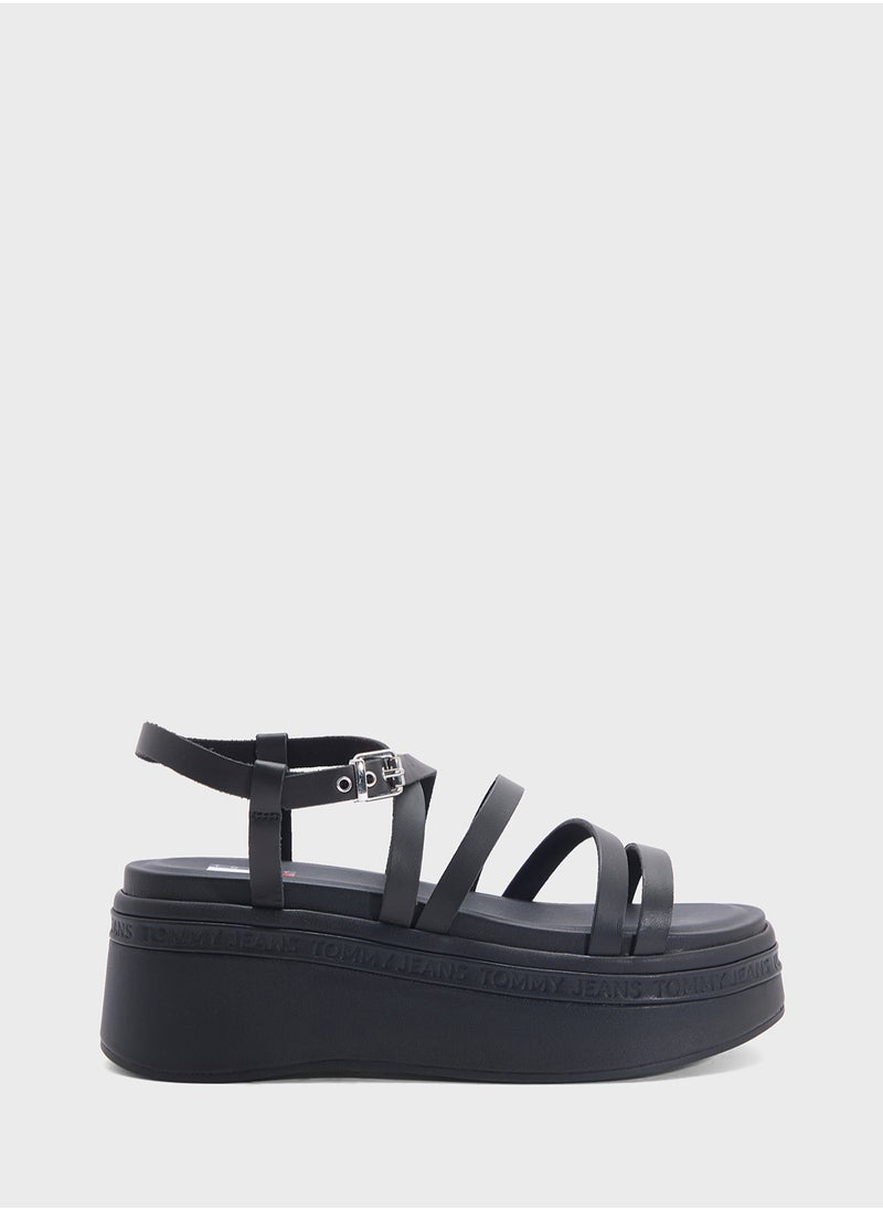 TOMMY JEANS Multi Straps Mid Heel Wedge Sandals  - Image 1