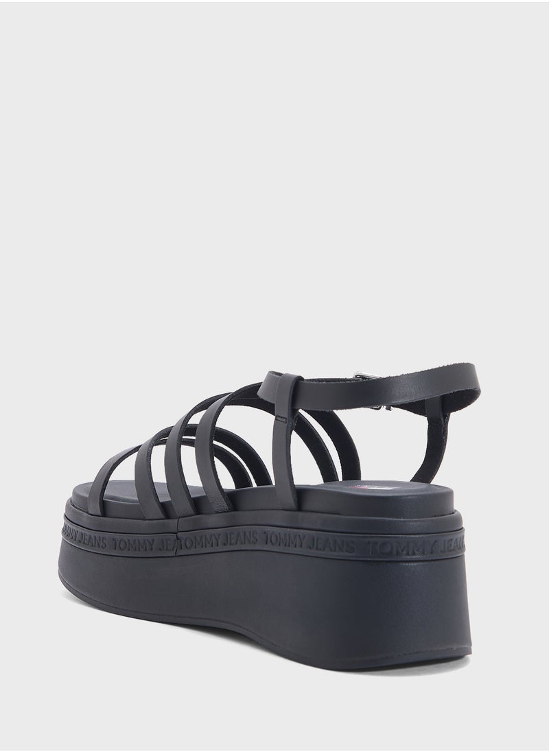 TOMMY JEANS Multi Straps Mid Heel Wedge Sandals  - Image 3