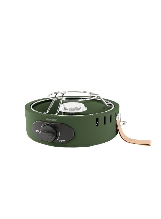 GREEN LION Solo Flame Camping Stove Portable / 8000 BTU Hight Power / Strap Handle / Anti-Slip Base / High Heat 500°C / Knob Control / Cutting Board Included / Gas Type Butane - Green - Image 1