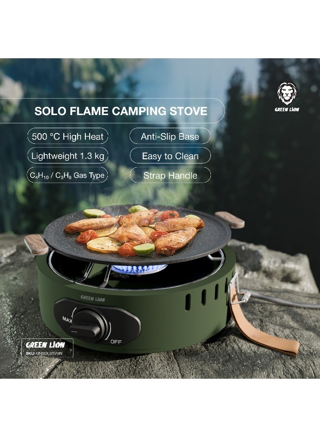 GREEN LION Solo Flame Camping Stove Portable / 8000 BTU Hight Power / Strap Handle / Anti-Slip Base / High Heat 500°C / Knob Control / Cutting Board Included / Gas Type Butane - Green - Image 5