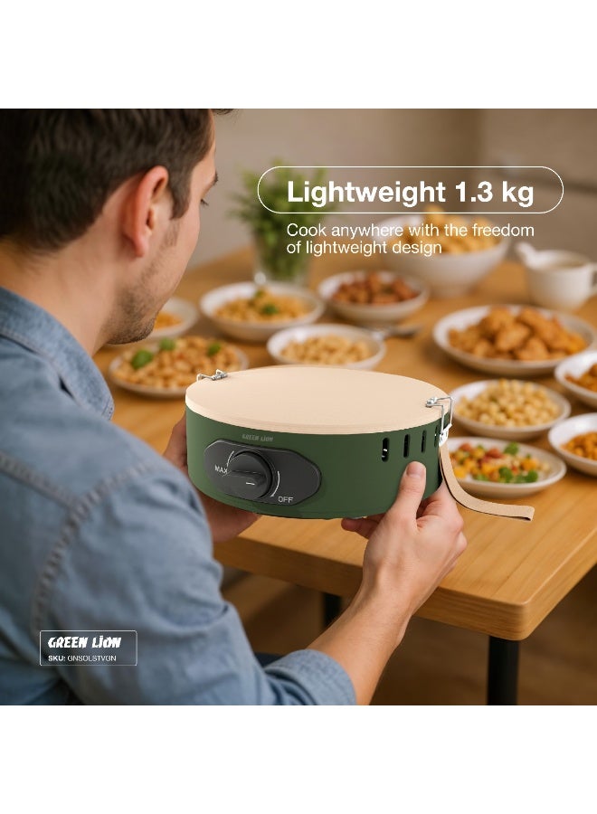 GREEN LION Solo Flame Camping Stove Portable / 8000 BTU Hight Power / Strap Handle / Anti-Slip Base / High Heat 500°C / Knob Control / Cutting Board Included / Gas Type Butane - Green - Image 3