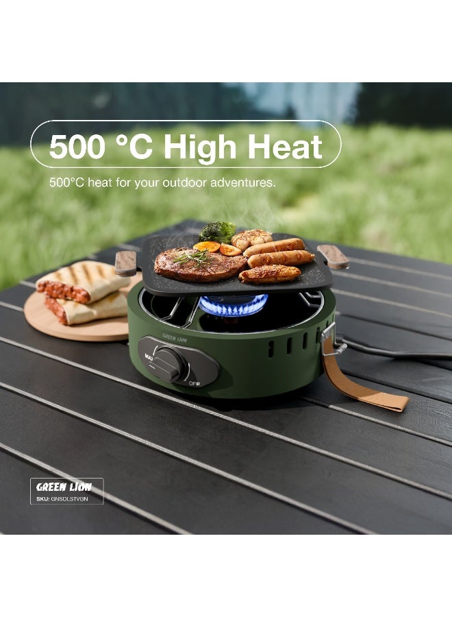 GREEN LION Solo Flame Camping Stove Portable / 8000 BTU Hight Power / Strap Handle / Anti-Slip Base / High Heat 500°C / Knob Control / Cutting Board Included / Gas Type Butane - Green - Image 4