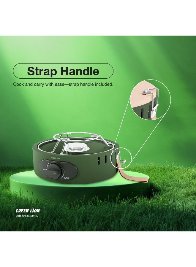 جرين ليون موقد تخييم سولو فليم المحمول / قوة عالية 8000 وحدة حرارية بريطانية / مقبض حزام / قاعدة مضادة للانزلاق / حرارة عالية 500 درجة مئوية / مقبض تحكم / لوح تقطيع متضمن / نوع الغاز البوتان - أخضر - Image 5