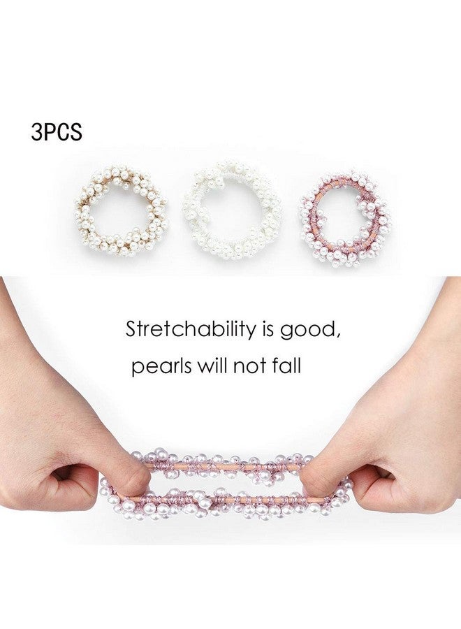 يونيكرا ربطات شعر لؤلؤية مطرزة على الموضة، مجموعة ربطات شعر مرنة مزخرفة باللؤلؤ الفاخر، إكسسوارات شعر للنساء والفتيات 3 قطع (لؤلؤ) - Image 3