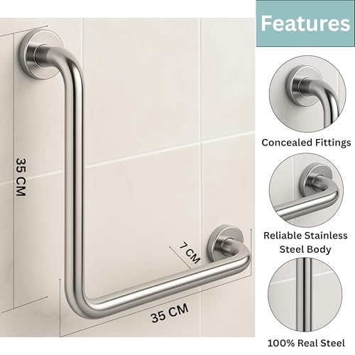 CreativeBuzz Grab Bar for Bathroom | Bathroom Handle for Senior Citizen | Handle for Bathroom Support | Bathroom Support Handle for Elder | Bathroom Handle, L-Shape 24 Inch, Pack of 1 - Image 3