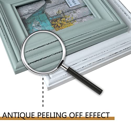 Buecasa Rustic 4x6 Inches Wooden Picture Frame Pack of 2 Vintage Cyan and White in Gift Box - Distressed Wood High Definition Glass Photo Frame Outside 6x8 Inches - Image 5