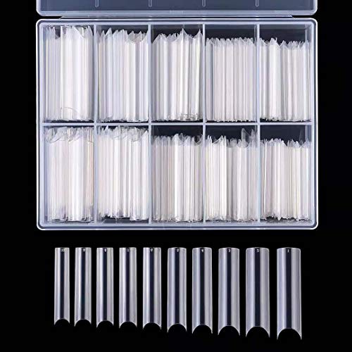 Yimart Long C Curved False Nail Tips - C Curved Nail Tips - Long C Curve False Nails - 200pcs/box XL C Curve Fake Nails Premium Square French Acrylic Nail Tips (Clear With Box) - Image 1