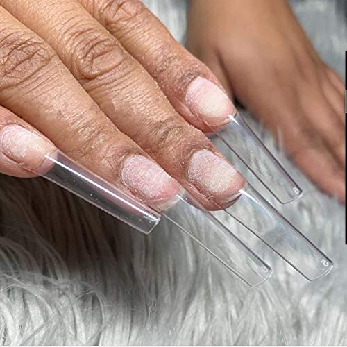Yimart Long C Curved False Nail Tips - C Curved Nail Tips - Long C Curve False Nails - 200pcs/box XL C Curve Fake Nails Premium Square French Acrylic Nail Tips (Clear With Box) - Image 5