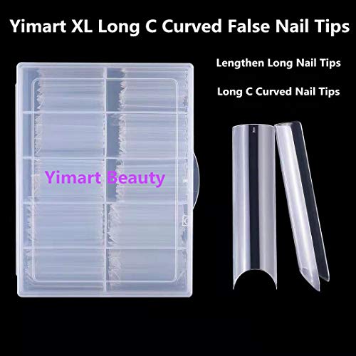 Yimart Long C Curved False Nail Tips - C Curved Nail Tips - Long C Curve False Nails - 200pcs/box XL C Curve Fake Nails Premium Square French Acrylic Nail Tips (Clear With Box) - Image 3