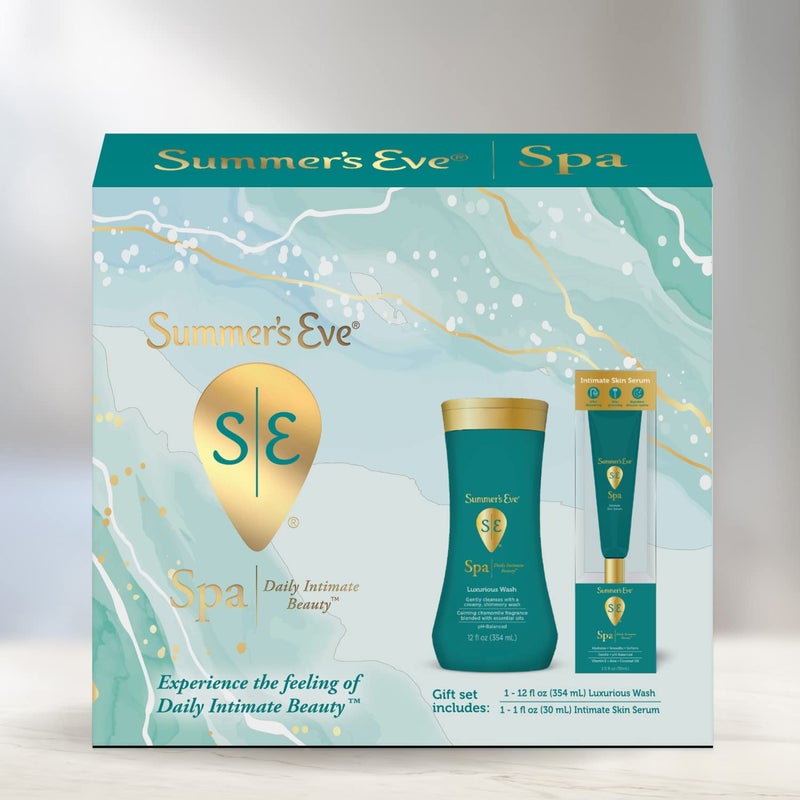 Summer's Eve Spa Set for Women | Gift Box | Women's Post Shave Hydrating Serum, 1oz Tube | Cleansing Feminine Wash, 12oz Bottle, 2 Piece Set - Image 2