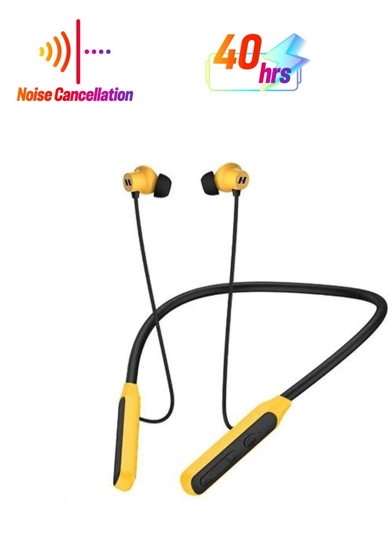 Haino Teko HN 41 Neckband Wireless Bluetooth Earphone with Super Clear Mic and 40 Hours Music Black and Yellow - Image 1