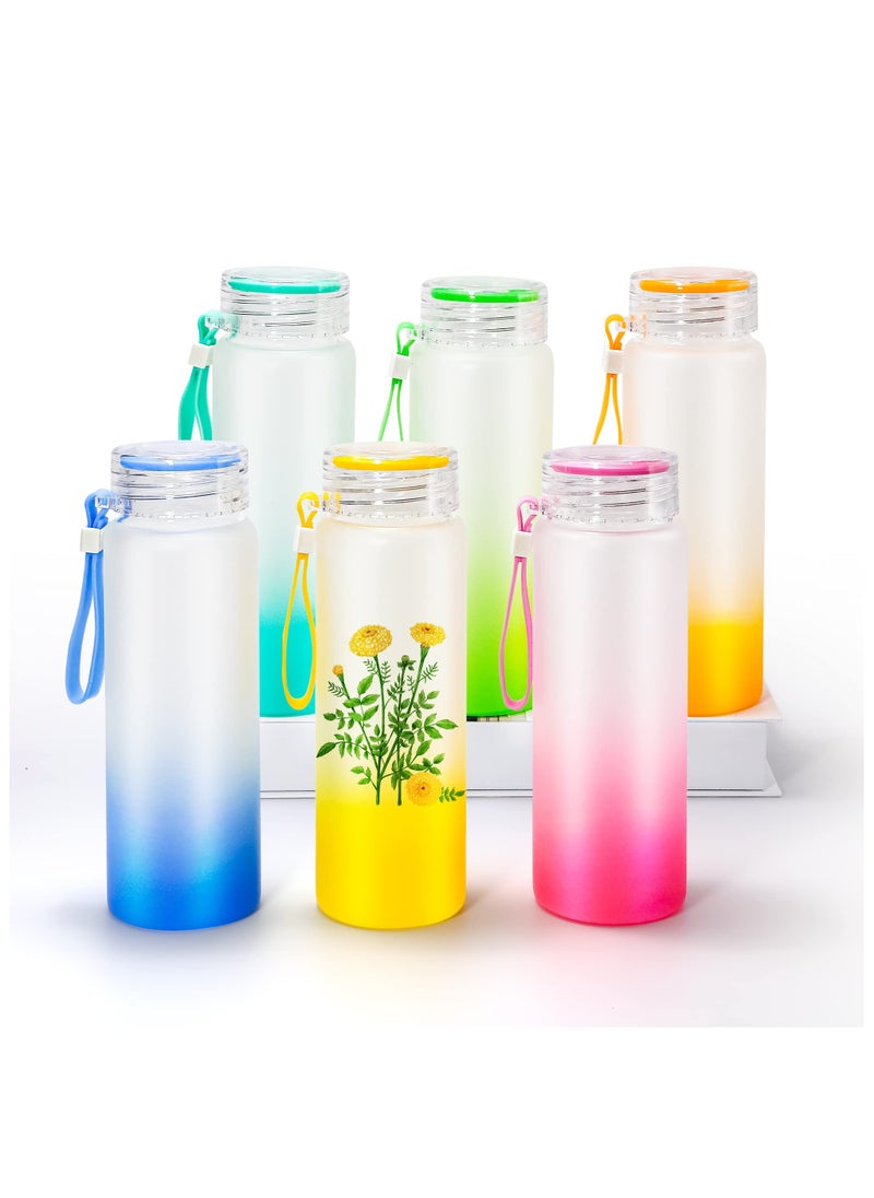 SYOSI - 16oz Sublimation Glass Cups, 6 Pack Color Frosted Sublimation Glass Tumblers with Colored Carrying Handle Lids, 6 Color Gradient Glasses, Suitable for Cold or Cot Drinks, Easy to Carry - Image 1