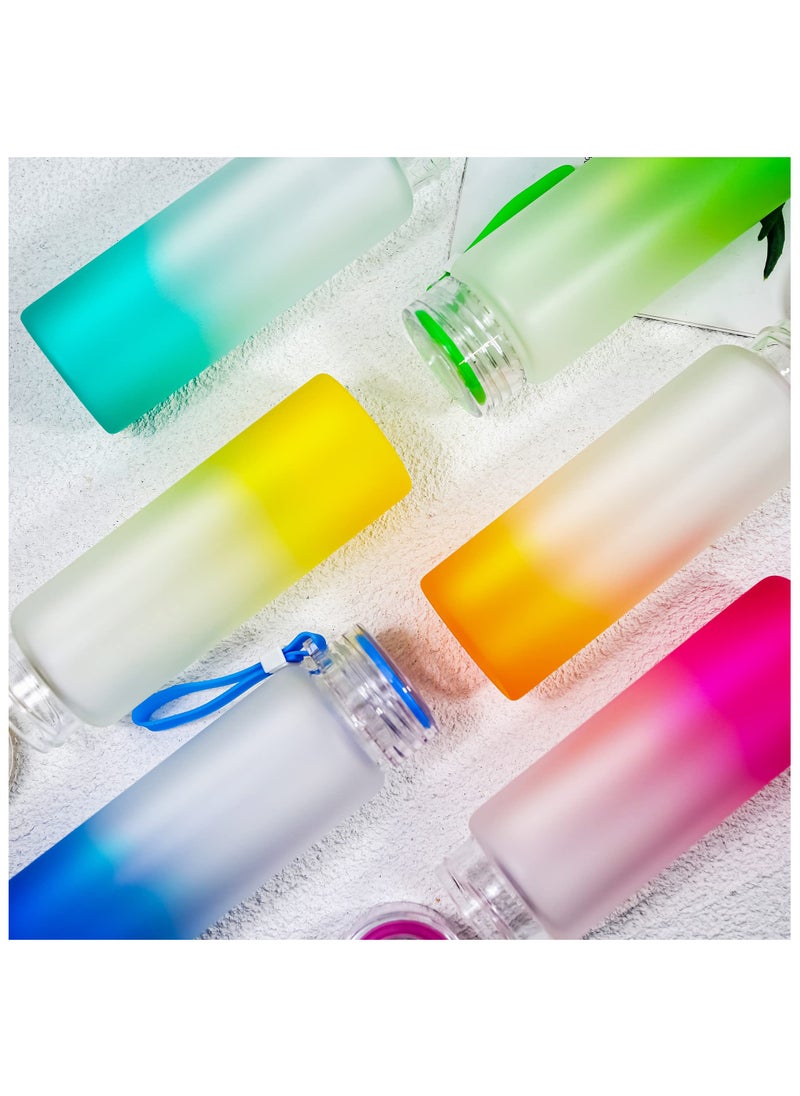 SYOSI - 16oz Sublimation Glass Cups, 6 Pack Color Frosted Sublimation Glass Tumblers with Colored Carrying Handle Lids, 6 Color Gradient Glasses, Suitable for Cold or Cot Drinks, Easy to Carry - Image 1