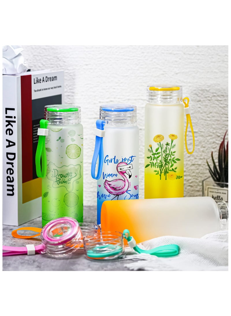 SYOSI - 16oz Sublimation Glass Cups, 6 Pack Color Frosted Sublimation Glass Tumblers with Colored Carrying Handle Lids, 6 Color Gradient Glasses, Suitable for Cold or Cot Drinks, Easy to Carry - Image 1