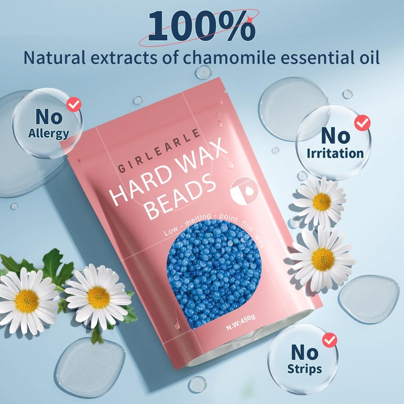 GIRLEARLE Hard Wax Beads, 1lb Wax Beans for Hair Removal, Hard Wax for Women Sensitive Skin at Home, Wax Refill Perfect for Brazilian Bikini, Eyebrow, Legs, Facial and Full Body with Chamomile Formula - Image 2