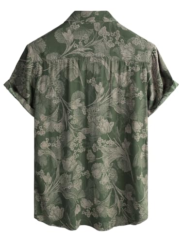 JOTOOK Mens Hawaiian Shirt Short Sleeve Button Down Tropical Shirts Casual Floral Summer Beach Shirt X-Large ArmyGreen - Image 2