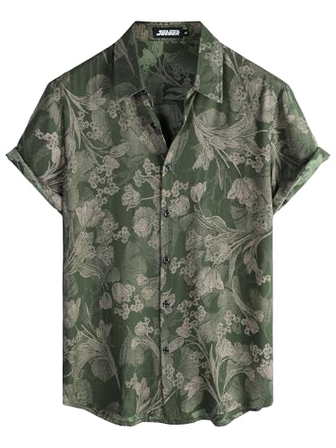 JOTOOK Mens Hawaiian Shirt Short Sleeve Button Down Tropical Shirts Casual Floral Summer Beach Shirt X-Large ArmyGreen - Image 1