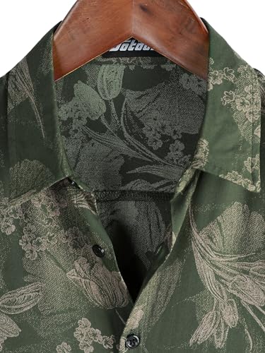 JOTOOK Mens Hawaiian Shirt Short Sleeve Button Down Tropical Shirts Casual Floral Summer Beach Shirt X-Large ArmyGreen - Image 3