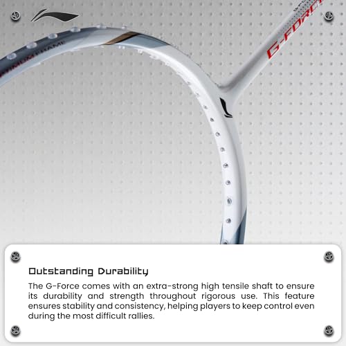 Li-Ning Li-Ning G-Force 8900 Extra Strong Unstrung Badminton Racket with Full Cover | 3U | Maximum Tension ≤ 35 Lbs (White/Silver) - Image 4
