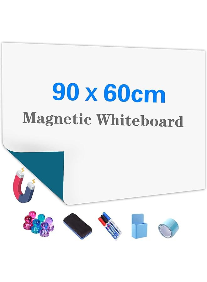 إيروريكس سبورة بيضاء مغناطيسية ذاتية اللصق، فيلم سبورة بيضاء لاصق على الحائط للمدرسة والمكتب المنزلي، تتضمن أقلام مسح جافة وممحاة مغناطيسية، 90 × 60 سم، سبورة بيضاء مغناطيسية قابلة للمسح الجاف، 90 × 60 سم - Image 1