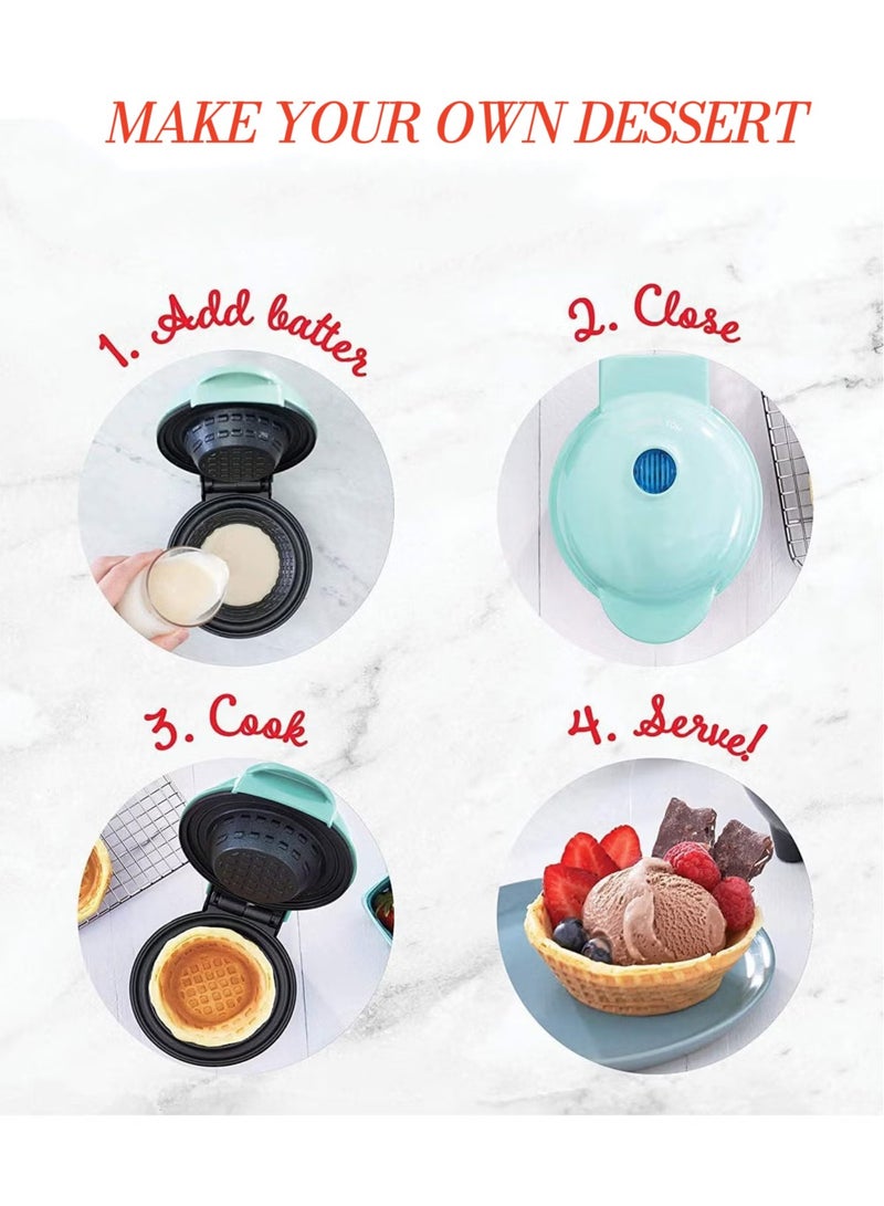 NIUB Portable Waffle Maker, 350W Electric 4 inch Mini Waffle Iron Bowl with Non-Stick Coating, Easy to Clean,Household Breakfast Machine for Ice Cream Cups and Egg Roll, Dessert Snacks Cooking Tool For Kitchen/Birthday Party/Holiday - Image 3