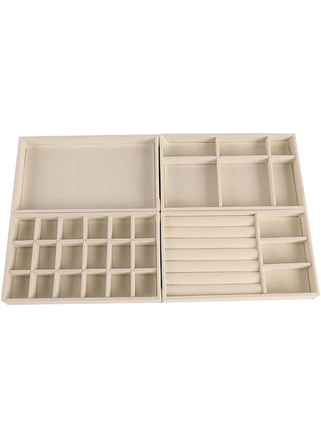Zaboon of 4 Velvet Stackable Jewelry Organizer Trays for Drawers,Necklace Earring Box Storage Display Holder with Removable Dividers,Jewelry Display Tray for Ring Earring Bangle Bracelet Necklace - Image 1